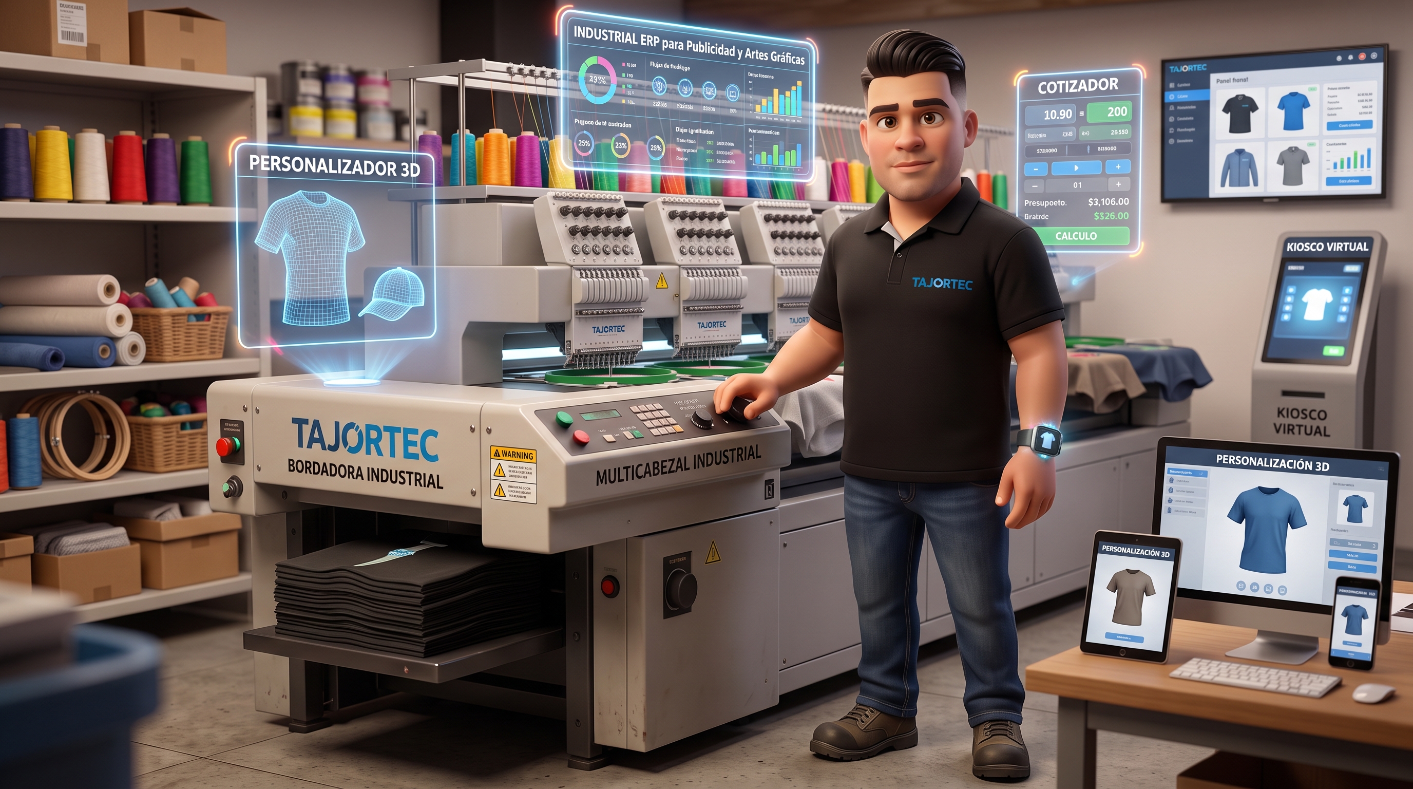 Bordado Industrial Multicabezal y Personalizador 3D Textil