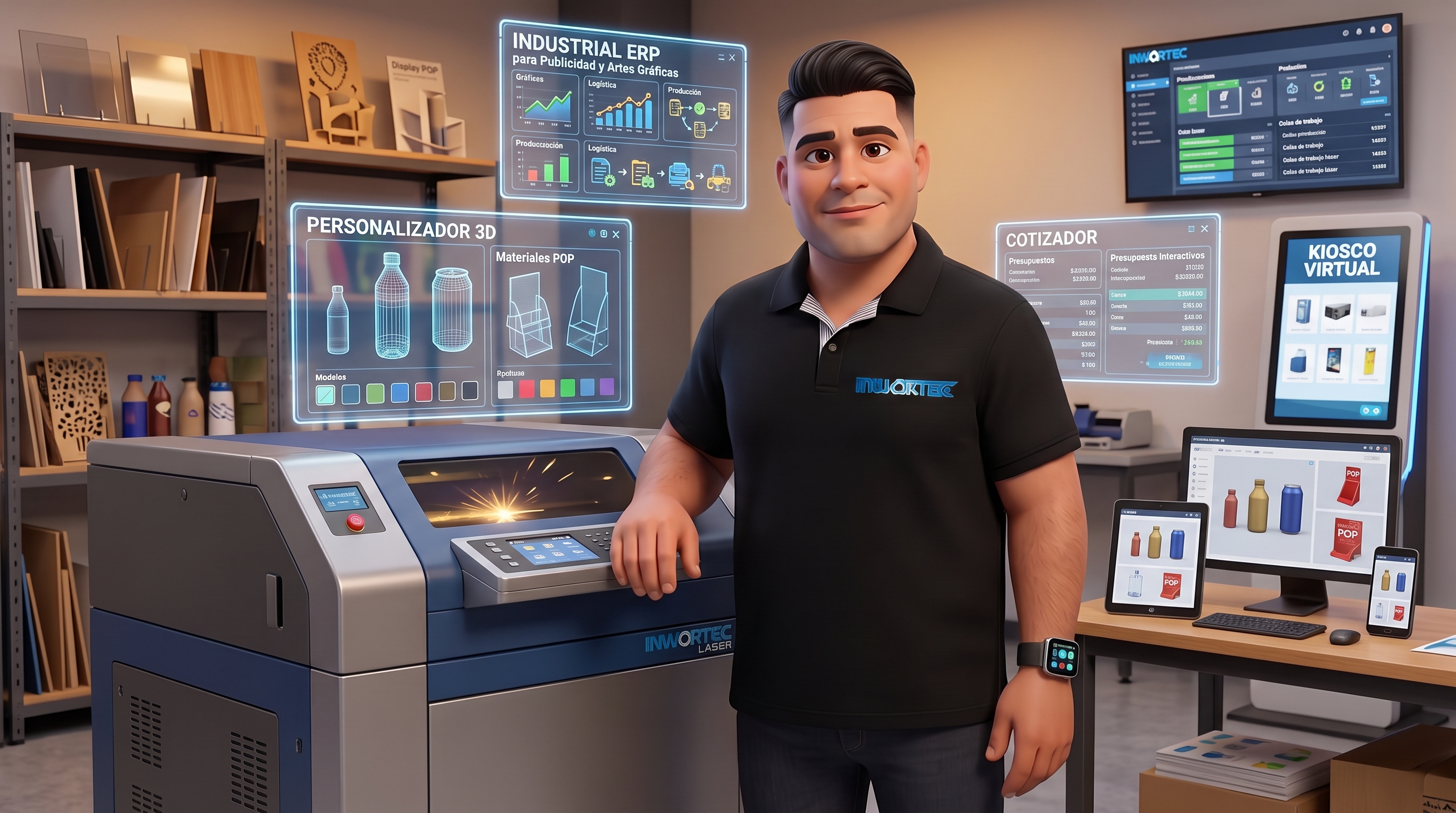 Corte Láser CNC, Material POP y Personalizador 3D Cilíndrico